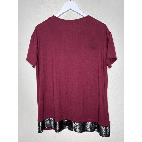 Steve Madden NYC Women's Burgundy Graphic T Shirt Top Sequined Hem XL - Picture 6 of 9